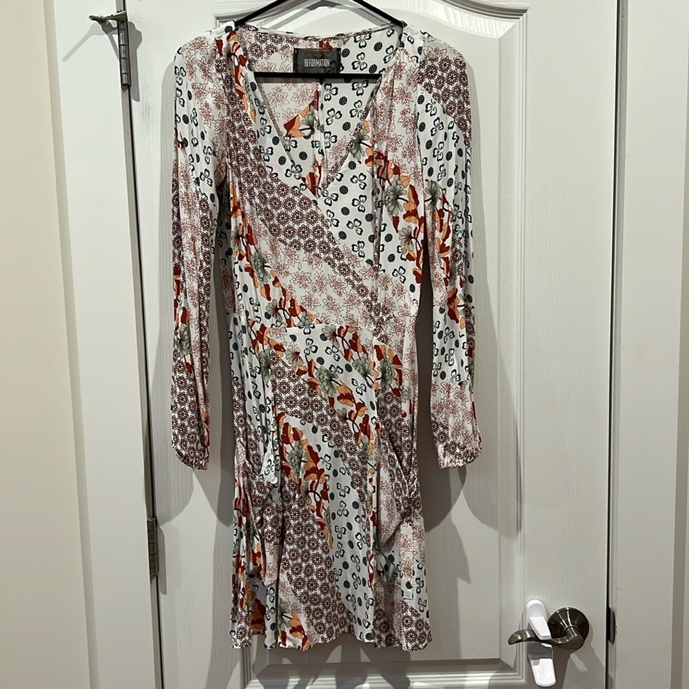Reformation mini long sleeve boho dress